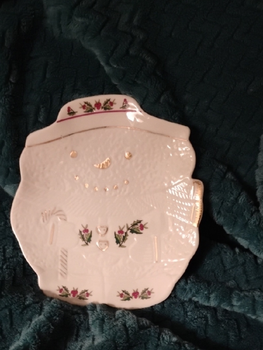 Decorative White Snowman Trinket Dish with Floral Accents